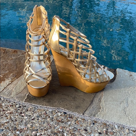 bebe Shoes - BEBE Gold Wedges will take you to the top.